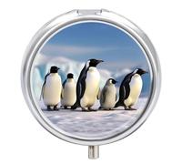 Five Penguins - Petit pilulier à 3 compartiments avec miroir pour sac à main et poche - Organiseur de médicaments de voyage quotidien - Boîte à médicaments ronde en métal