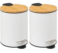 Five - Poubelle de salle de bain en métal Blanc et couvercle en Bambou 3 L (Lot de 2)