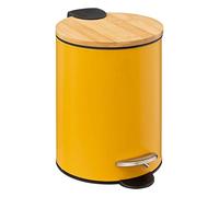 Five - Poubelle de salle de bain en métal Jaune et couvercle en Bambou 3 L