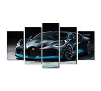 Five-Seller 5 Panneaux, Peinture Murale Bleue sur Toile, Super Voiture De Sport par Bugatti, Impression sur Toile, Oeuvre d'art pour La Décoration, Salon (avec Cadre,50_x_100_cm)