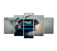 Five-Seller Bleu Dodge Challenger SRT Hellcat Widebody Toile Peinture À l'huile Mur Art 5 Panneaux Voiture De Sport Image Impression sur Toile Illustration pour Home Decor (avec Cadre,50_x_100_cm)