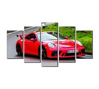 Five-Seller Voiture De Sport Rouge par Porsche Art Mural sur Toile, Peinture Oeuvre De Peinture sur Toile pour La Décoration De La Maison, 5 Panneaux (Pas de Cadre,75_x_150_cm)