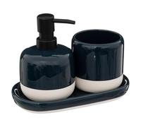 Five - Set Salle de Bain 1 Distributeur de Savon 1 Gobelet et 1 Plateau en céramique Bleu