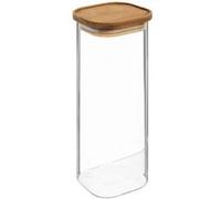 Paris Prix – Bocal en verre Hermet 2L, couvercle acacia, transparent & marron