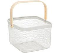5five - corbeille carrée mayaj en métal beige et blanc 26x24,5cm