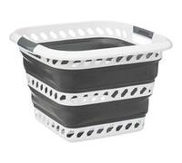5five Corbeille à linge Pliable 40 L – 2 poignées confortables – Gris et blanc