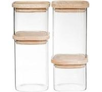EDM – Bocaux empilables en verre « Hermet » avec couvercles bois – 4 pièces