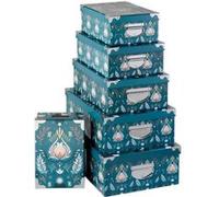Lot de 6 Boîtes Déco "Peace" 48cm Bleu Pétrole