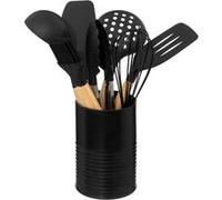 Five Simply Smart - Lot de 7 ustensiles manche bois avec pot - Noir G