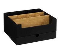Organiseur De Salle De Bain Rangement Maquillage 1 Tiroir Et 9 Compartiments Noir Et Bambou