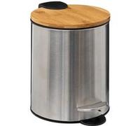 5five Poubelle de salle de bain Bambo – inox et bambou, fermeture douce, 3 L Argent