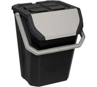5five - Poubelle de Tri Plastique 37L Noir Empilable Couvercle Double Système d'Ouverture Anse Transport Facile 4 Stickers Inclus