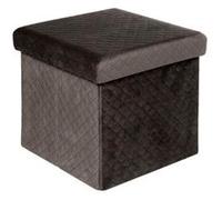 5five Tabouret pliant Mix N'Modul – Velours gris 31 x 31 cm 2-en-1 (pouf & coffre)