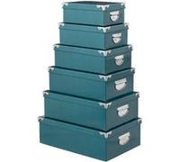 5five – Set 6 boîtes de rangement «Uni» 48 cm, coin métal, bleu pétrole