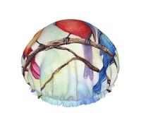 Five Singing Birds Bonnet de douche pour homme et femme Grand bonnet de douche réutilisable double couche étanche Bonnet de bain élastique pour toutes les coiffures Facile à transporter