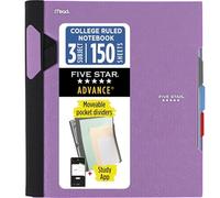 Five Star Advance 820060G Lot de 150 cahiers à spirales, 3 sujets, papier ligné, 28 x 21,6 cm, avec protection à spirale et intercalaires mobiles, violet améthyste