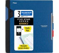 Five Star Advance Cahier à spirales + application d'étude, 3 sujets, papier ligné universitaire, 21,6 x 27,9 cm, 150 feuilles, protection à spirale, intercalaires à onglets mobiles et poches, bleu