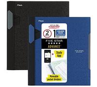 Five Star Advance Lot de 2 cahiers à spirales + application d'étude, 1 sujet, papier ligné pour université, 28 x 21,6 cm, 100 feuilles, avec protection à spirale et intercalaires mobiles, noir, bleu