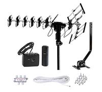 Five Star Antenne d'extérieur HD TV portée de 322 km avec rotation motorisée à 360°, radio UHF/VHF/FM avec télécommande infrarouge, kit d'installation et poteau de montage