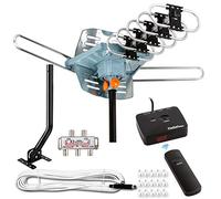 Five Star Antenne d'extérieur numérique amplifiée HDTV - Portée de 240 km - Rotation à 360 degrés - Télécommande sans fil - Avec câble coaxial RG6 de 12,2 m et poteau de montage - 5 téléviseurs