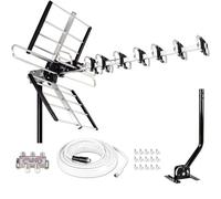 Five Star Antenne HDTV extérieure jusqu'à 200 km de long, antenne TV pour grenier ou toit, antenne OTA numérique longue portée pour 4K 1080p VHF UHF prend en charge 4 téléviseurs Kit d'installation et