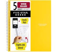 Five Star Cahier à spirale, 5 sujets, papier ligné large, combat le dégradé d'encre, couverture résistante à l'eau, 20,3 x 26,7 cm, 200 feuilles, jaune récolte (73469)