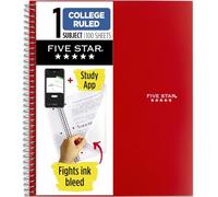 Five Star Cahier à spirales, 1 matière, papier ligné pour prise de notes universitaires, 100 feuilles, 28 cm x 21,6 cm Red