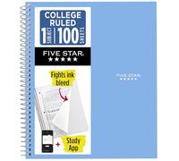 Five Star Cahier à spirales, 1 matière, papier ligné pour prise de notes universitaires, 100 feuilles, 28 cm x 21,6 cm bleu cobalt