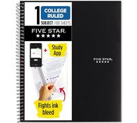 Five Star Cahier à spirales, 1 matière, papier ligné pour prise de notes universitaires, 100 feuilles, 28 cm x 21,6 cm 11"L x 8.5"W Noir
