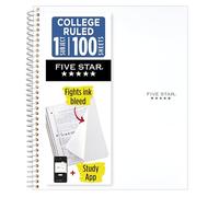 Five Star Cahier à spirales, 1 matière, papier ligné pour prise de notes universitaires, 100 feuilles, 28 cm x 21,6 cm blanc