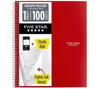 Five Star Carnet à spirale + application d'étude, 1 sujet, papier ligné graphique, 21,6 x 27,9 cm, 100 feuilles, combat les bavures d'encre, couverture résistante à l'eau, rouge feu (620000D)