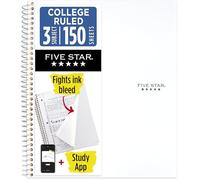 Five Star Carnet à spirale + application d'étude, 3 sujets, papier ligné universitaire, combat les bavures d'encre, couverture résistante à l'eau, 21,6 x 28 cm, 150 feuilles, blanc (72464)