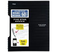 Five Star Carnet à spirales réutilisable + application d'étude, carnet de notes de 22,9 x 27,9 cm avec 60 feuilles lignées pour université, noir (820476A)