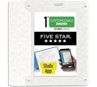 Five Star Classeur à 3 anneaux, 2,5 cm avec anneaux en D, couverture transparente personnalisable + application d'étude, poly, blanc (261440A-ECM)