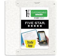 Five Star Classeur à 3 anneaux, 3,8 cm avec anneaux en D, couverture transparente personnalisable + application d'étude, poli, blanc (261460A-ECM)