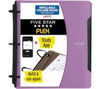 Five Star Flex - Carnet rechargeable + application d'étude, papier ligné et classeur à anneaux TechLock de 2,5 cm avec poches, onglets et intercalaires, capacité de 200 feuilles, violet améthyste