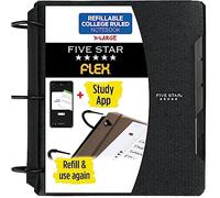 Five Star Flex Carnet rechargeable + application d'étude, papier ligné pour université, anneaux TechLock de 3,8 cm, poches, onglets et intercalaires, capacité de 300 feuilles, noir (29324AA2)