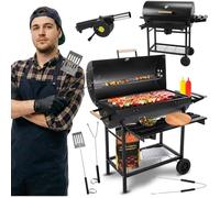 Five-Star Grill & Chill Barbecue charbon de bois - barbecue de jardin, barbecue charbon grande grille chromée 71×35 cm, GC0002