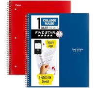 Five Star Lot de 2 cahiers à spirale, 1 sujet, papier ligné universitaire, 100 feuilles, 28 x 21,6 cm, bleu, rouge (38452)