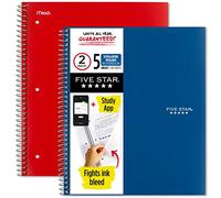Five Star Lot de 2 carnets à spirale + application d'étude, 5 sujets, papier ligné pour collège, 200 feuilles, 21,6 x 27,9 cm, bleu pacifique et rouge feu (38459)