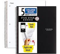 Five Star Lot de 2 carnets à spirale avec application d'étude, 5 sujets, papier ligné pour université, 28 x 21,6 cm, 200 feuilles, noir et blanc (73035)