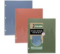 Five Star Lot de 4 dossiers à 2 poches, en plastique recyclé avec languettes restées en place et fermetures à griffes, pour classeur à 3 anneaux, peut contenir du papier de 28 x 21,6 cm, étiquette