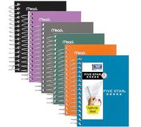 Five Star Lot de 6 cahiers à spirale, papier ligné Fat Lil' de poche, 8,9 x 14,9 cm, petit, 200 feuilles, violet, orange, vert, bleu, gris, noir (38027)