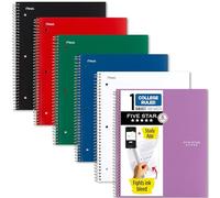 Five Star Lot de 6 carnets à spirale, 1 sujet, papier ligné pour université, combat les bavures d'encre, couverture résistante à l'eau, 21,6 x 27,9 cm, 100 feuilles, noir, rouge, bleu, vert, blanc,