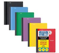 Five Star Lot de 6 livres de composition interactifs pour prise de notes, 1 sujet, papier ligné pour université, 28 x 21,6 cm, 100 feuilles, personnalisables, rouge, jaune, vert, bleu, violet, noir