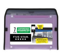 Five Star Organiseur de fichiers extensible à 7 poches, dossiers en plastique extensible avec onglets personnalisables et couverture transparente, peut contenir 28 x 21,6 cm, fermeture éclair, violet