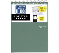 Five Star Top Cahier à spirale + application d'étude, 1 sujet, bloc-notes ligné pour universitaires, 21,6 x 28 cm, 100 feuilles, combat les bavures d'encre, couverture résistante à l'eau, vert verre
