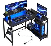 Five Stars® Bureau de jeu en forme de L - Bureau d'ordinateur - 107 x 80 x 76 cm - Bureau de jeu avec éclairage LED - Bureau d'angle - Noir carbone