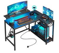 Five Stars® Bureau Gaming en L - 107 x 80 x 76 cm - Bureau Gaming avec Éclairage LED - Carbone Noir - Bureau d’Angle - Gaming Desk
