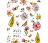Five Year Planner 2026-2030: 8.5 x 11 Monthly Notebook Organizer Large | Drawing Bird Floral Design White